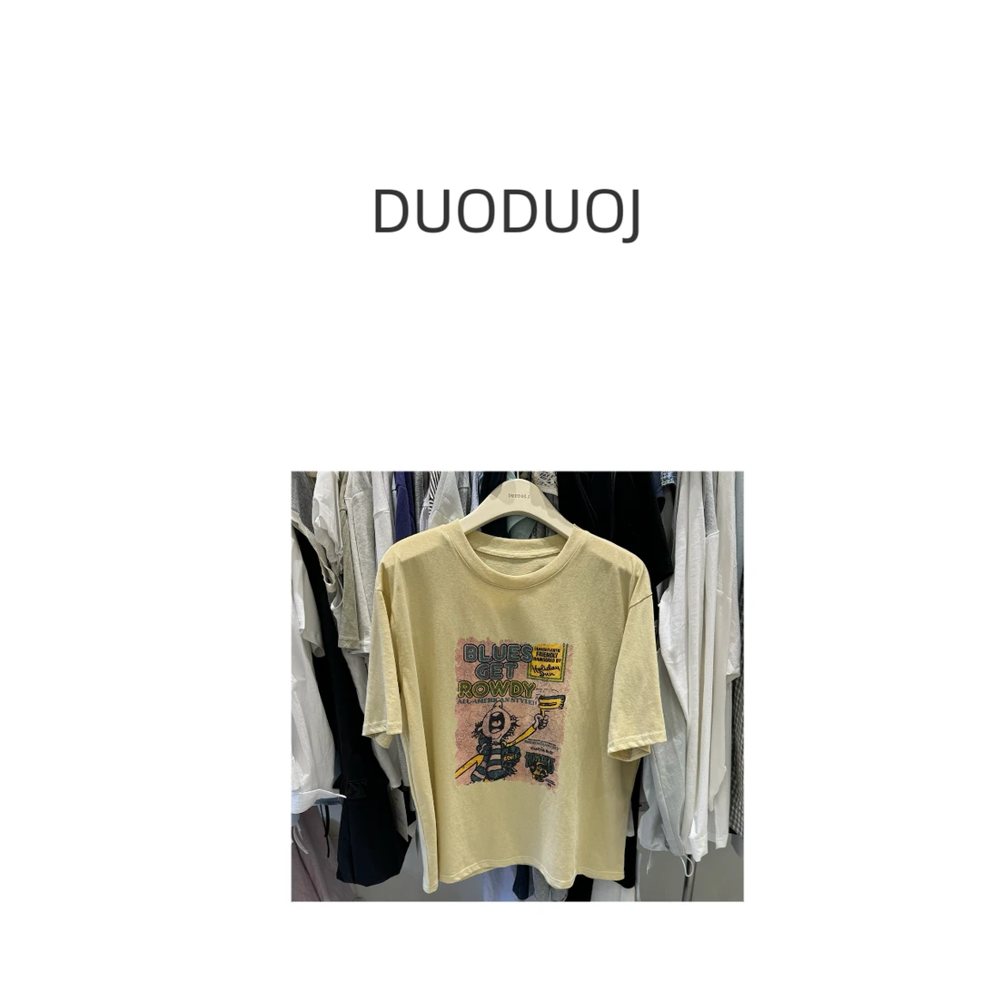 【DuoDuoJ】【尖叫】韩版休闲百搭简约圆领设计师印花T恤短袖