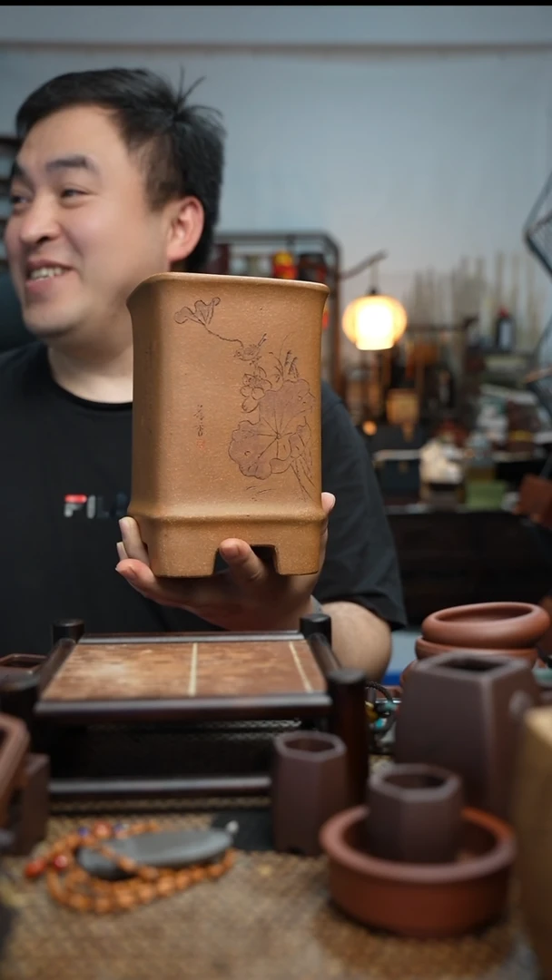 紫砂花盆長木軒精品紫砂内口10.5*17