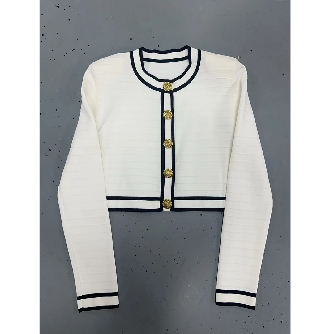 黑白条纹撞色款长袖针织0076