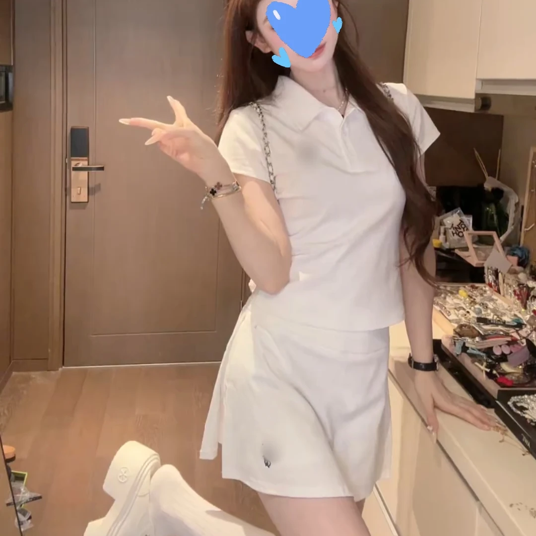 夏装新款刺绣小马休闲运动减龄上衣POLO衫+裙裤防走光半身裙套装