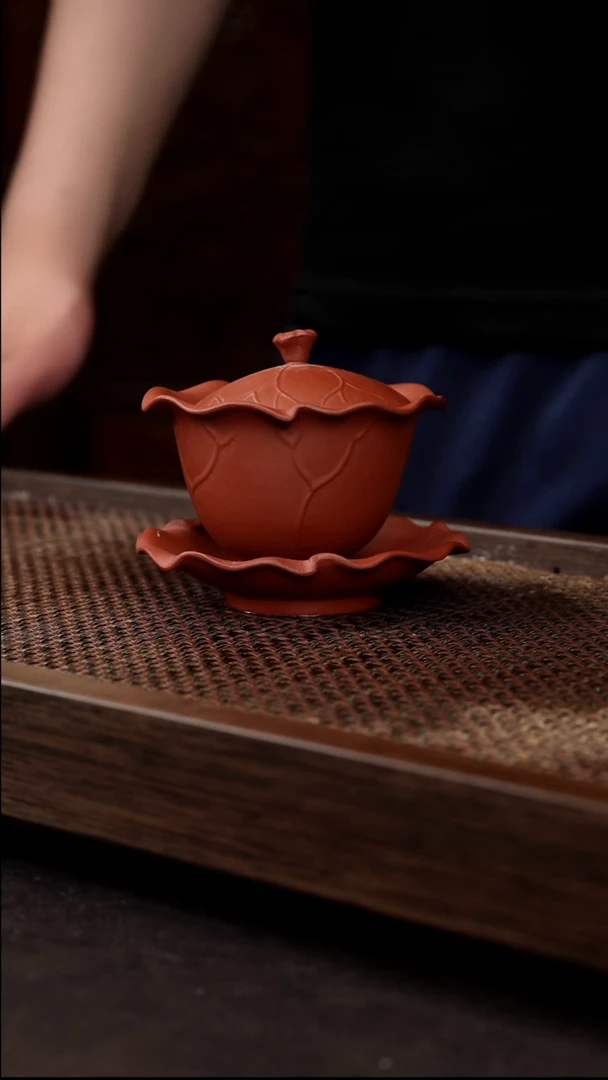 茶壶紫砂红泥三才盖碗