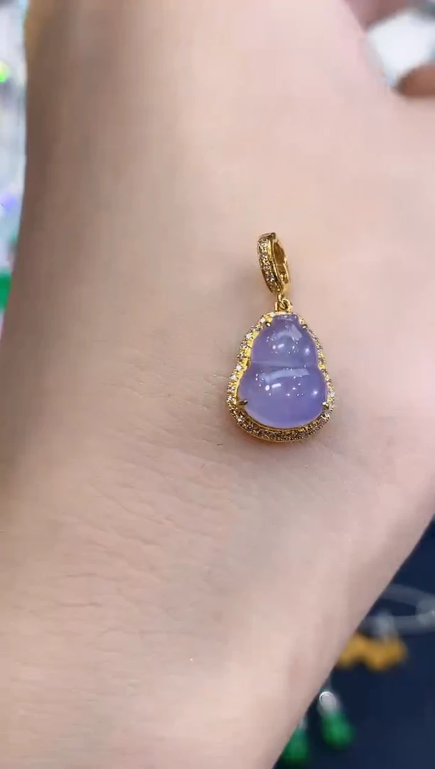 吊坠(不含链)18K金镶嵌翡翠B25 紫货有色差