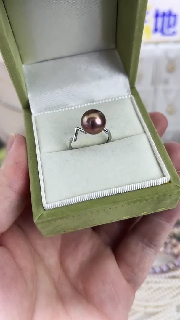 银S925镶嵌戒指淡水珍珠08天然珍珠极光星空紫戒指9-10