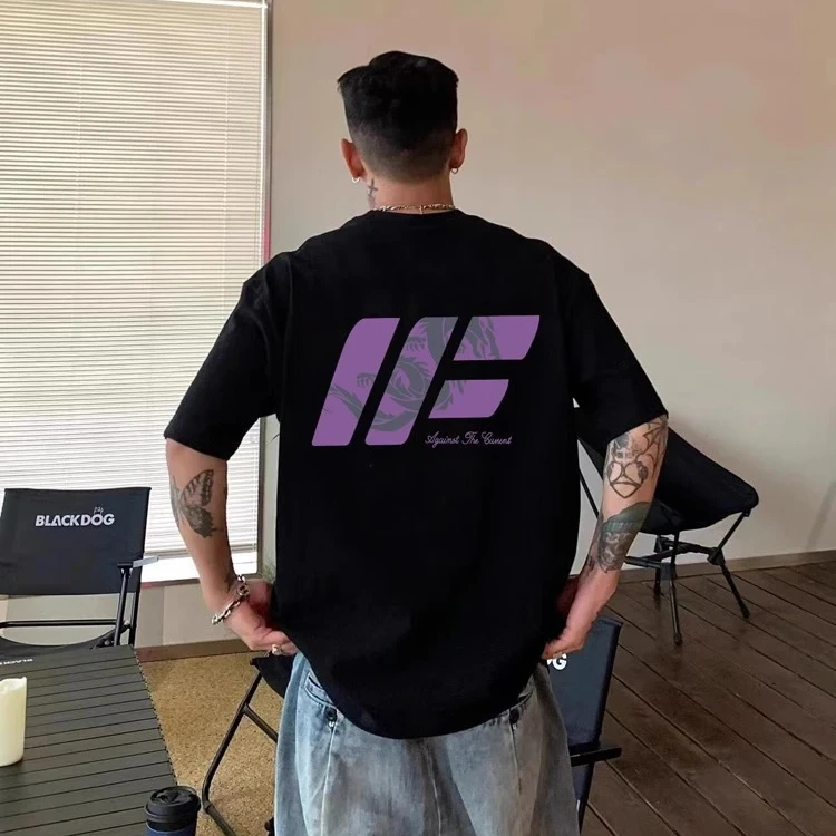 2025年夏季短袖圆领字母印花纯棉T恤百搭休闲宽松美式高街男装