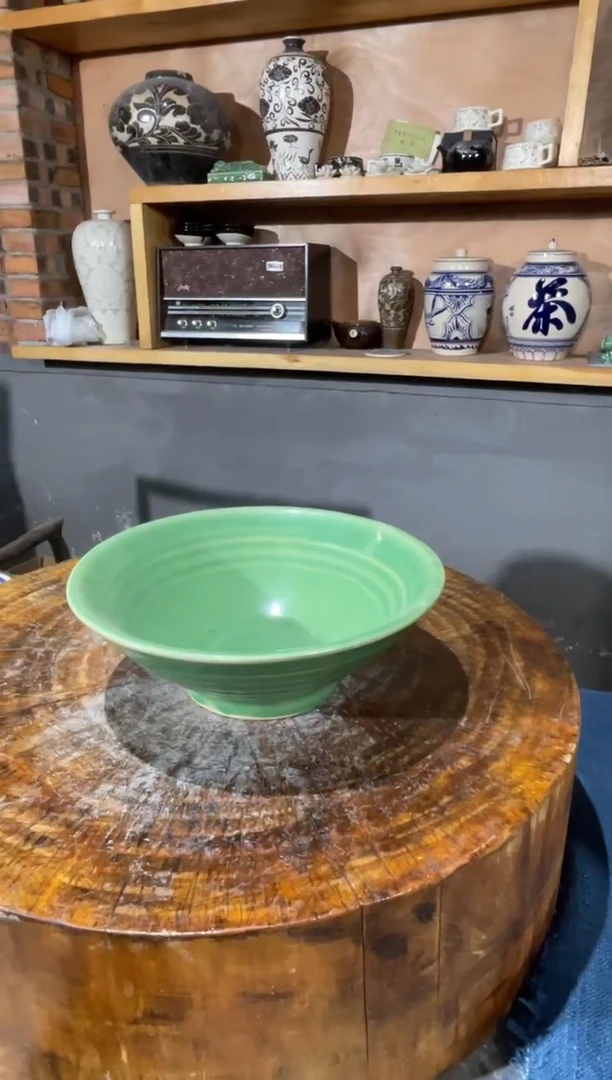 陶土8号链接微瑕帝王绿斗笠碗直径20.5