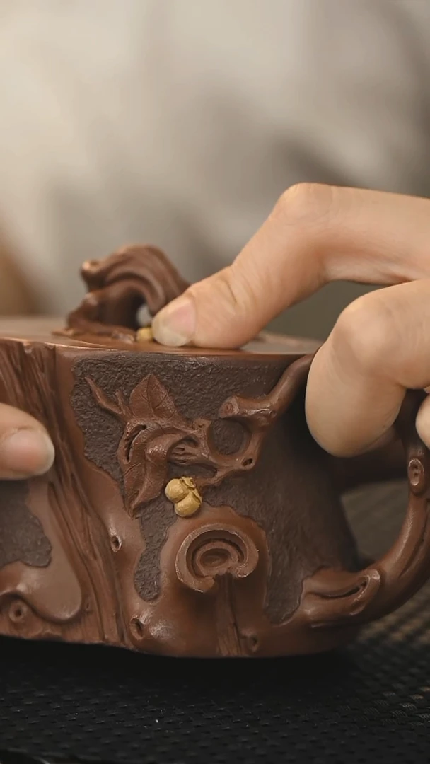 茶壶紫砂全手树桩牛柿精工