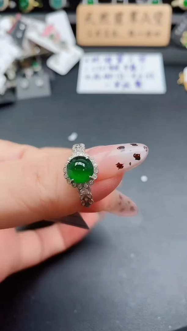银S925镶嵌戒指翡翠1