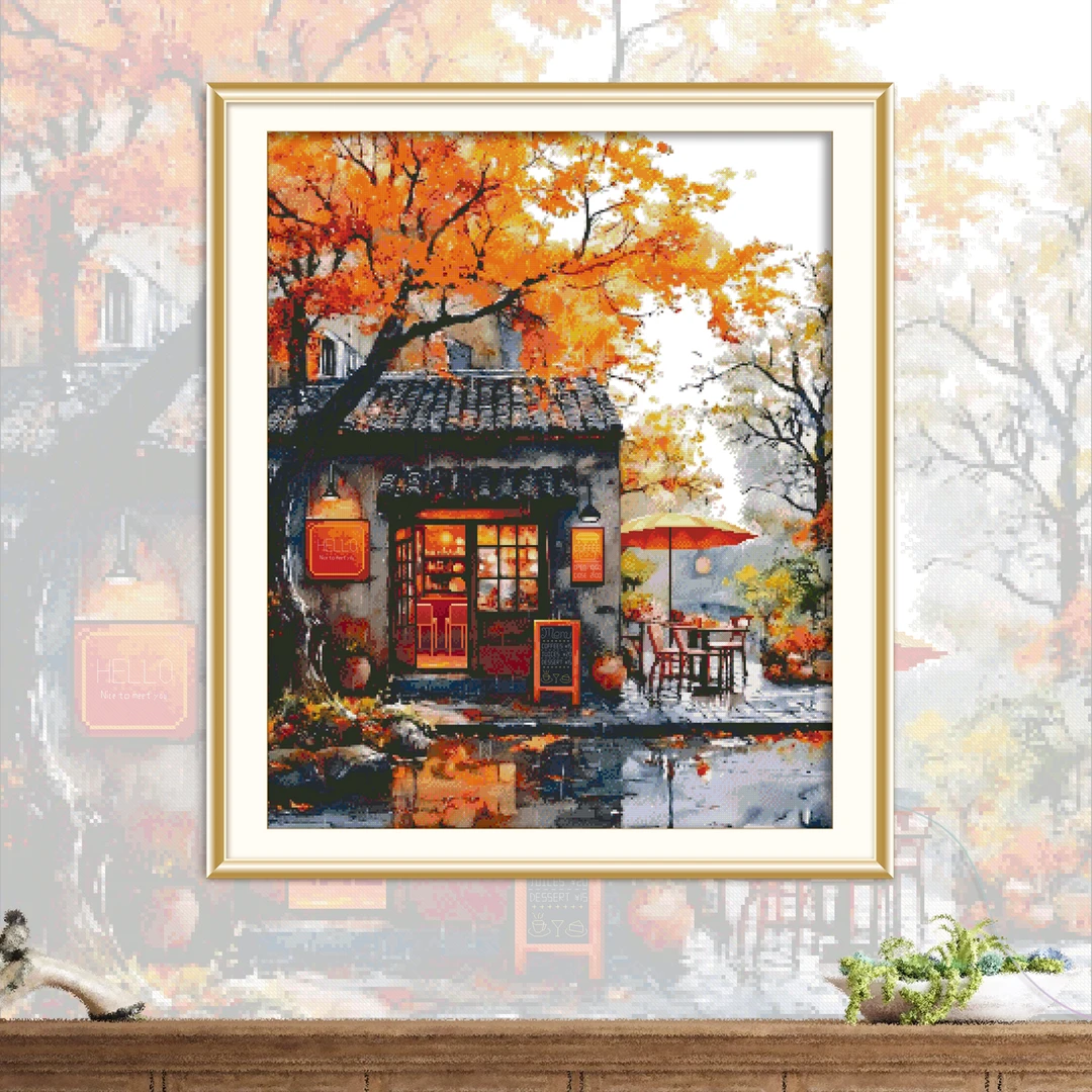 ks十字绣新款雨中往事中国风四季水彩画治愈系房间装饰画