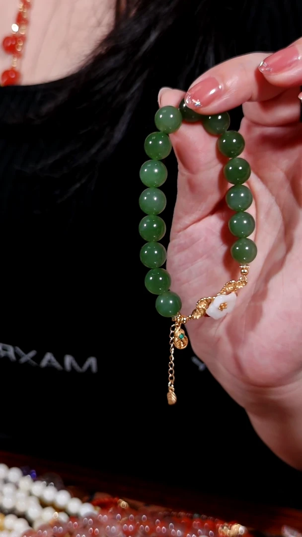 银S925镶嵌手链和田玉（碧玉）手链