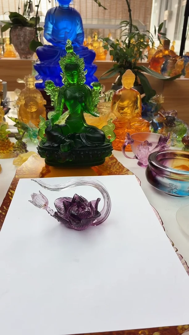 手工艺品琉璃莲花壶紫色