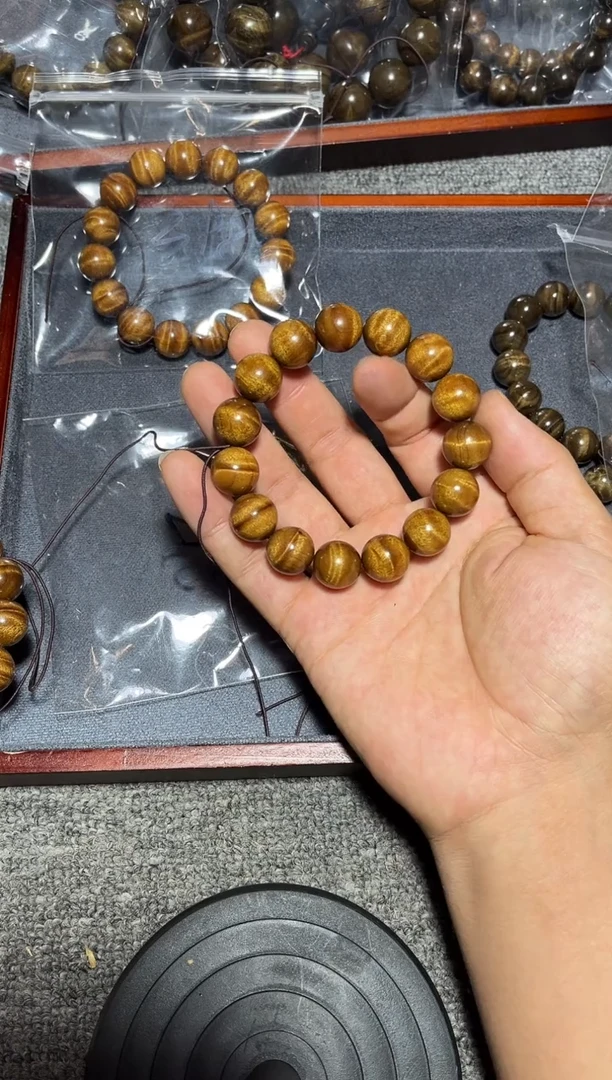 金丝楠手串/手链素*豆1.5药香老料闪电水波纹190