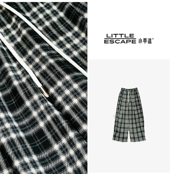 小乖逃X秋冬撞色绿色格子长裤时尚绿柠长裤250896