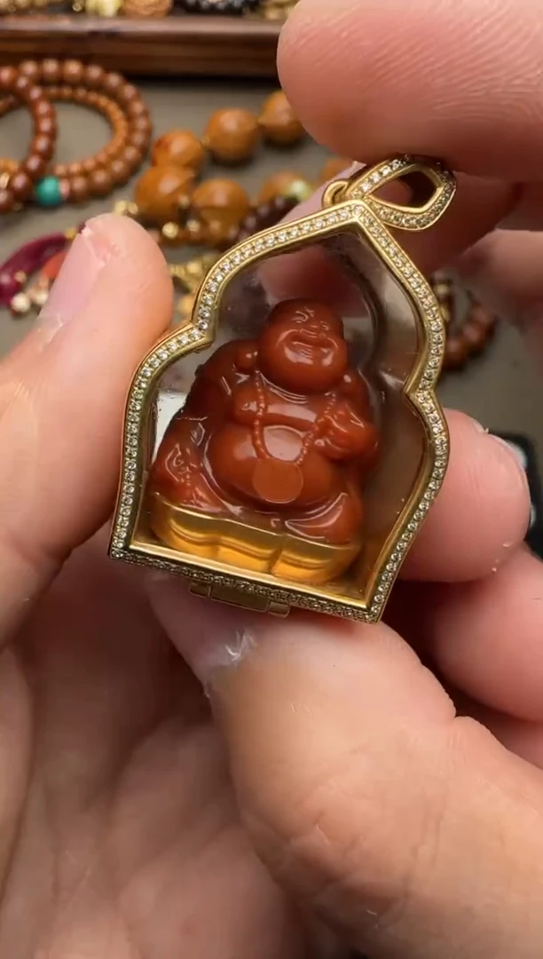 【闪购商品】南红玛瑙南红牌子83213548足金镶嵌南红牌子831345483