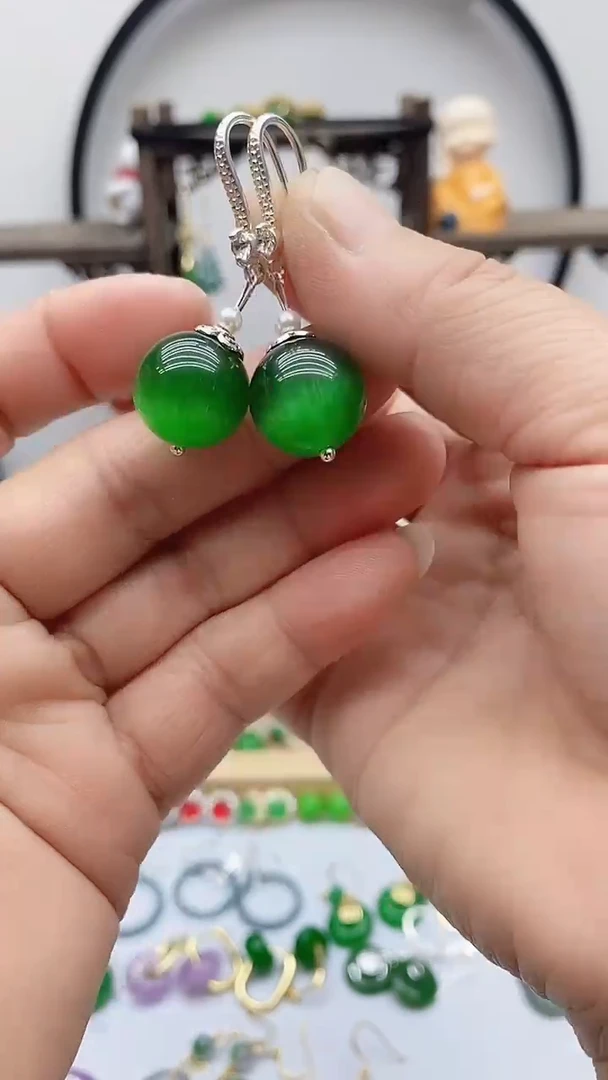 未镶嵌变石猫眼耳饰005