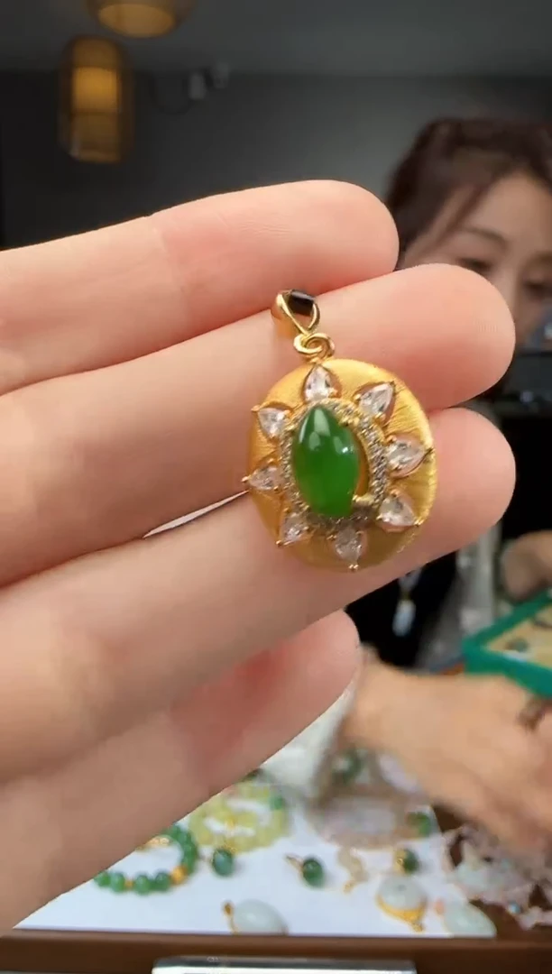 和田玉银S925镶嵌吊坠(不含链)1