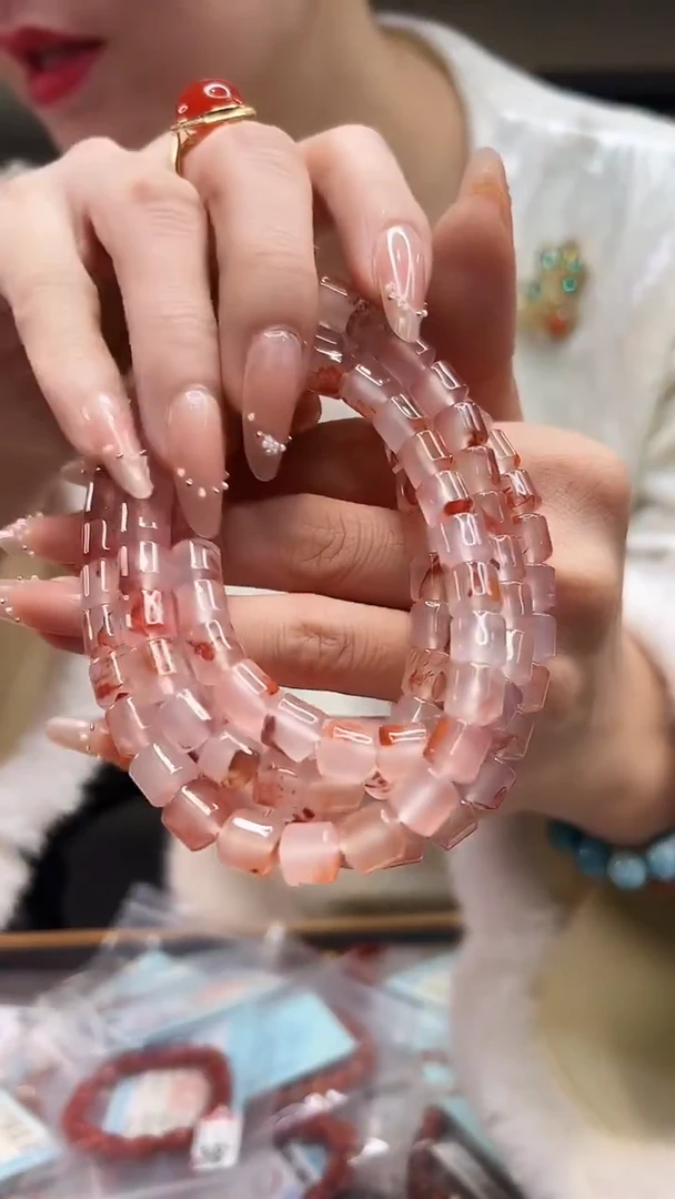 未镶嵌冰飘多圈链南红玛瑙直切珠/原矿/8mm