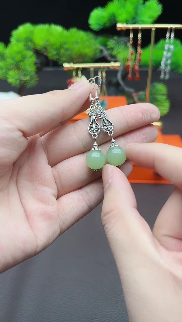 东陵石银S925镶嵌耳饰211