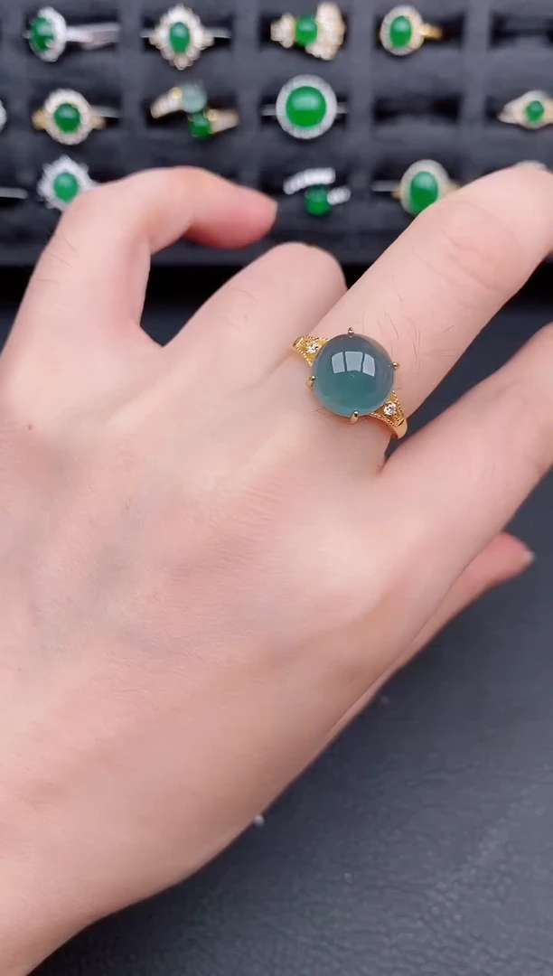 银S925镶嵌戒指翡翠天然a货翡翠247