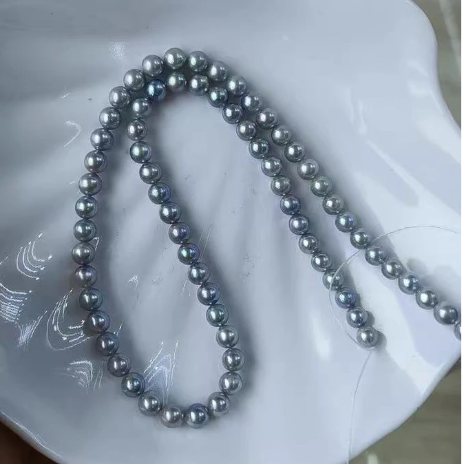 天然海水真多麻项链6-7mm蓝色时尚强光GP-087