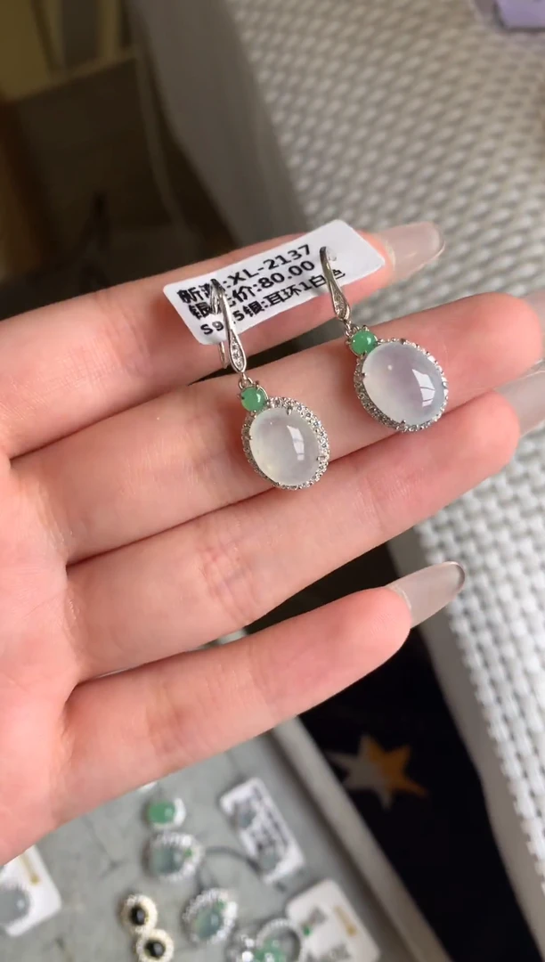 银S925镶嵌戒指翡翠耳饰22