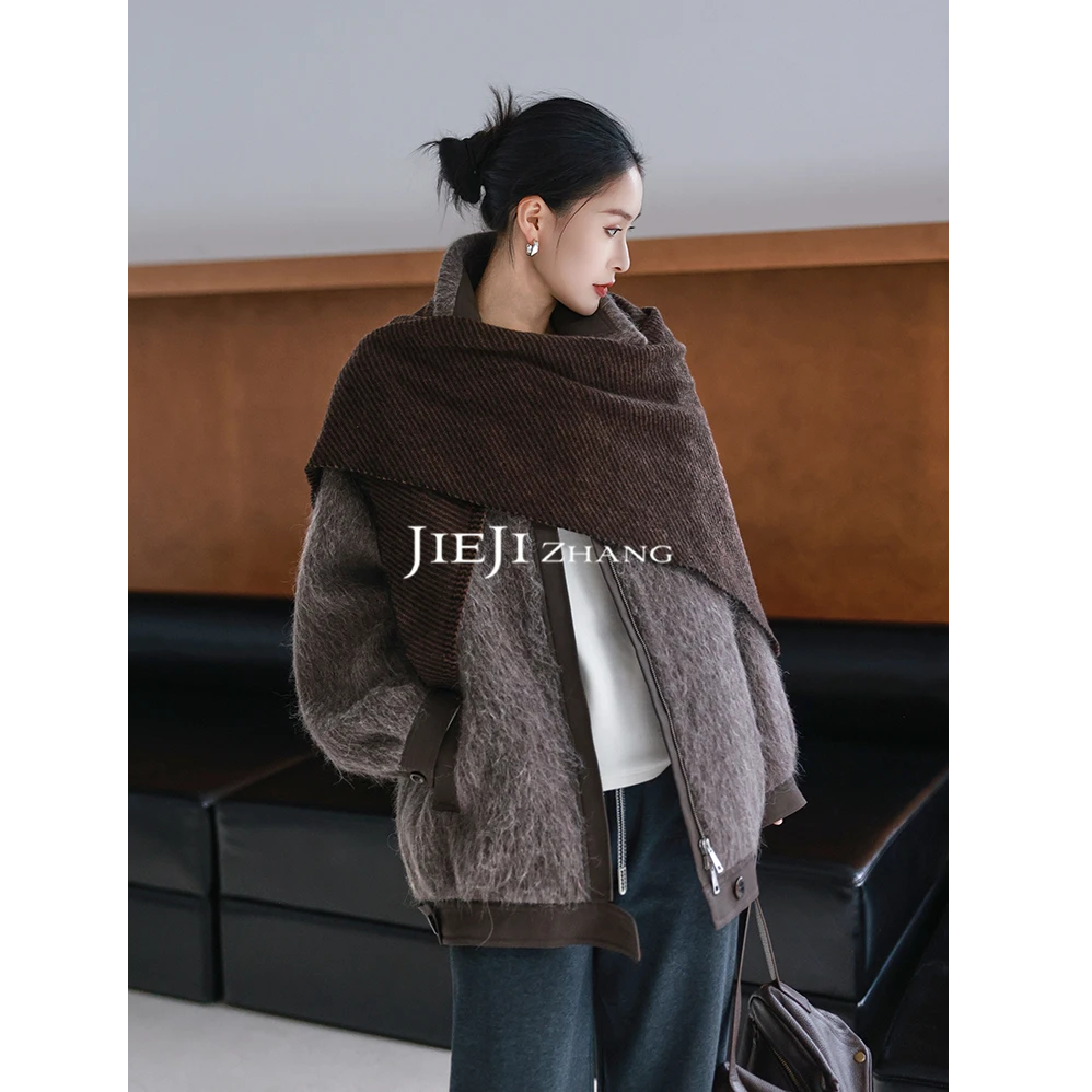 【JIEJI ZHANG】羊驼羊毛高级定制秋冬时尚百搭混纺外套351220