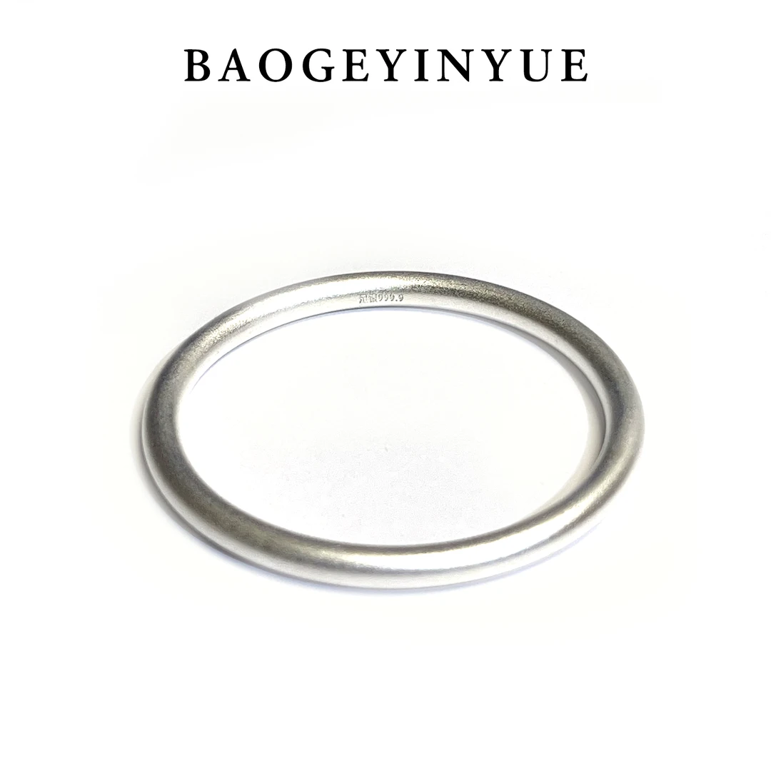 足银手镯 足银9999纯银古法手镯女实心简约磨砂时尚素圈传承百搭