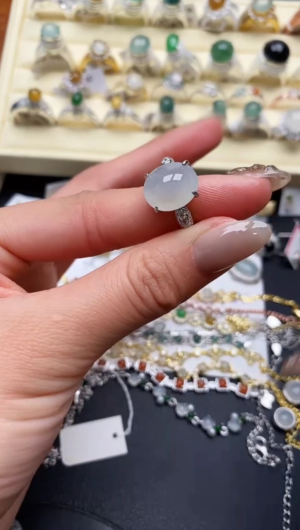 【闪购商品】翡翠戒指银S925镶嵌缅甸翡翠 2  3+7