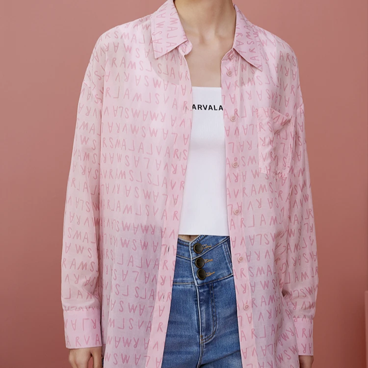 【籽言专属】曼德诗logo字母满印衬复古时髦个性时尚衬衣M311300455