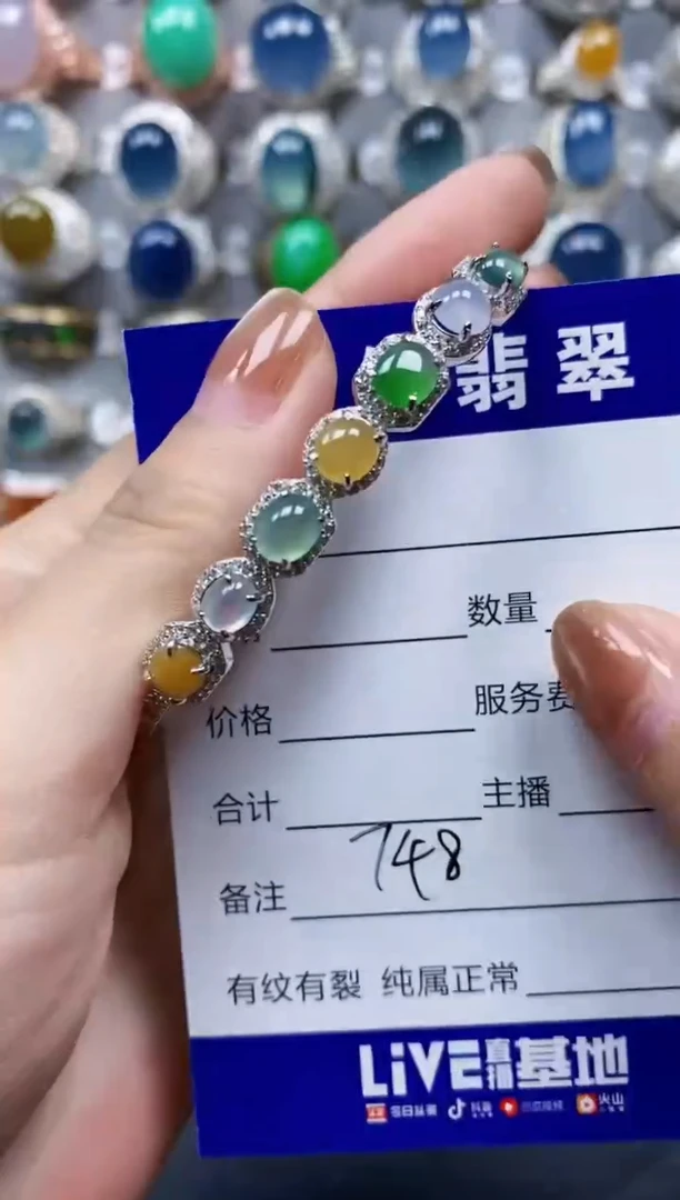 翡翠手镯银S925镶嵌0748