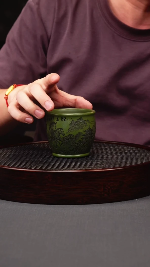 茶壶紫砂绿泥八骏主人杯