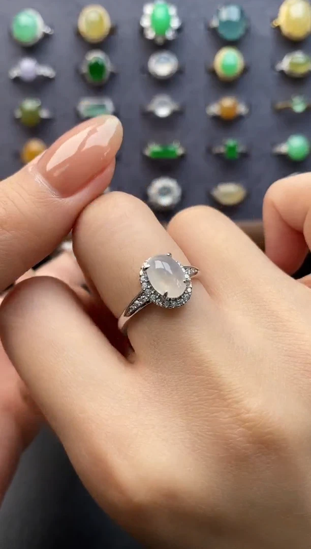 银S925镶嵌戒指翡翠一物一证一礼盒