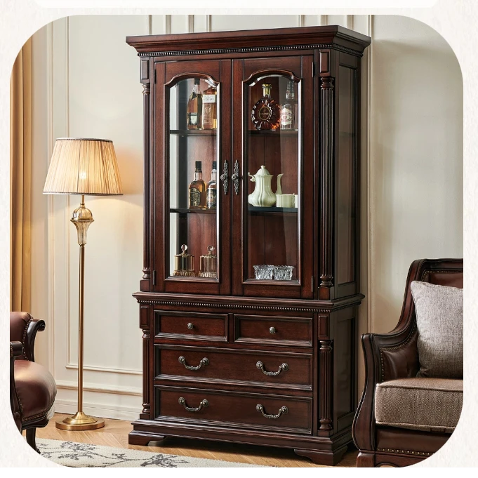 美式复古实木酒柜玻璃展示柜储物柜书柜电视柜边柜