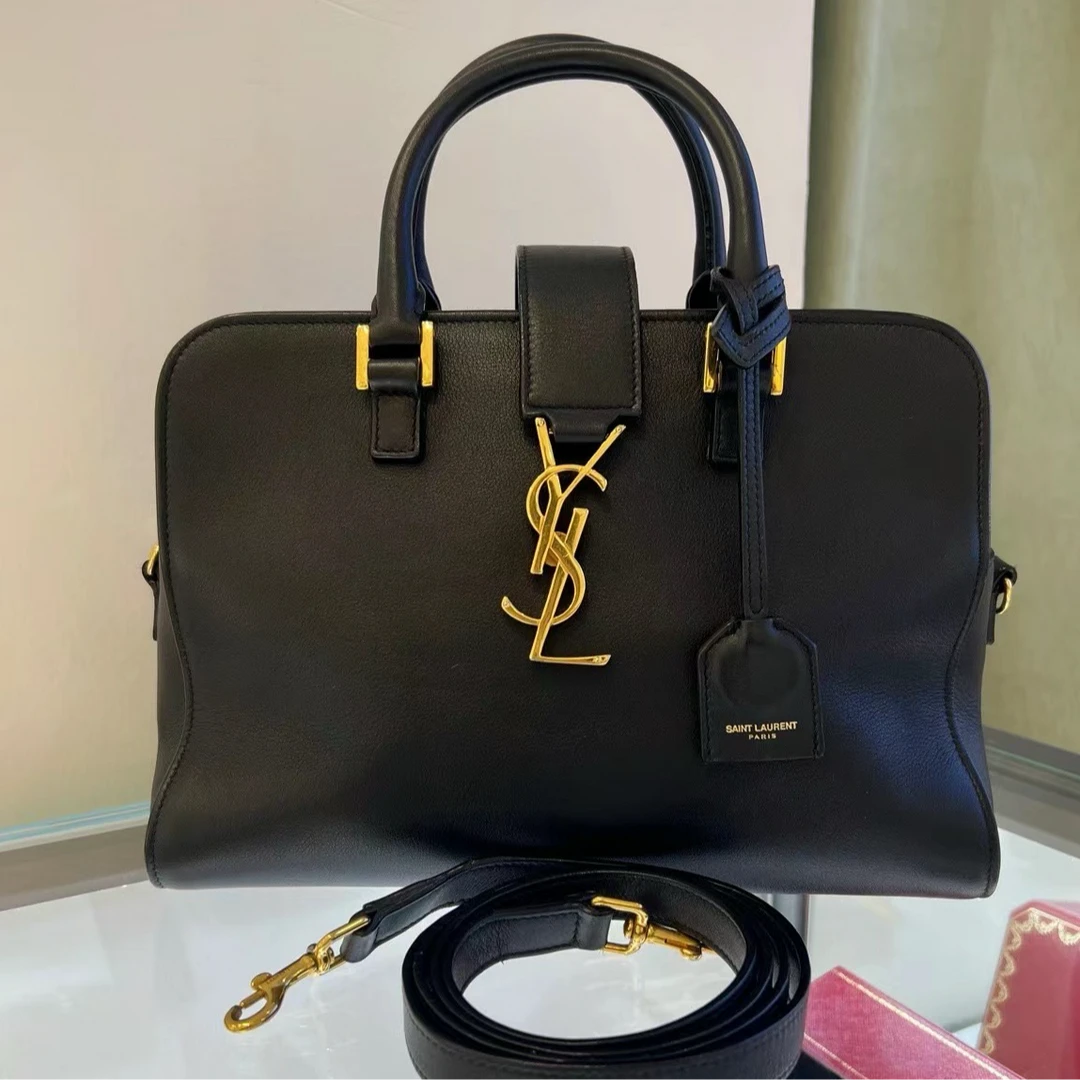 95新 YSL/圣罗兰 GGS圣罗兰Cabas小号黑色金扣牛皮单肩包97210898
