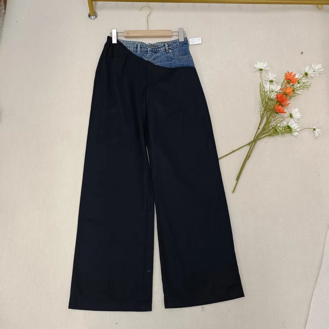 唯琳剪标   8仓B7-14-3608款   拼色黑拼蓝休闲裤