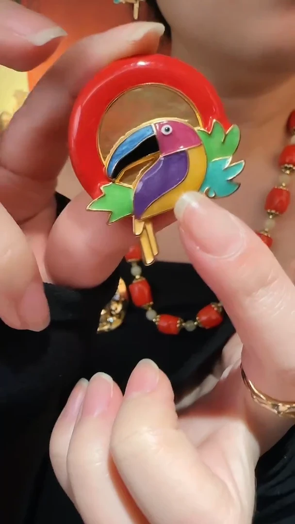 合金珐琅合金孤品不折腾系列红色珐琅啄木鸟耳夹不退