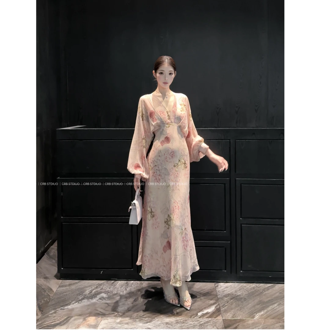 【春日部】水彩印花显瘦气质连衣裙0848