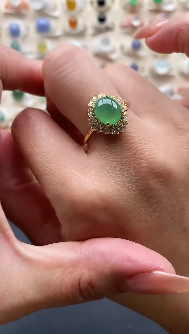 银S925镶嵌戒指翡翠缅甸天然A货翡翠2 2-5