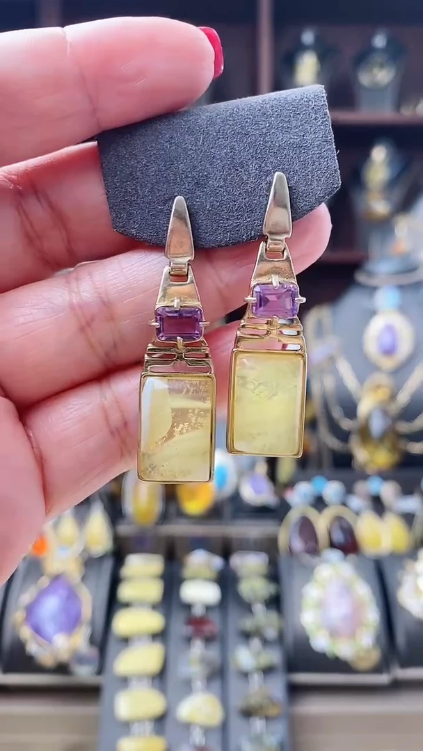 【闪购商品】琥珀耳饰银S925镶嵌耳环