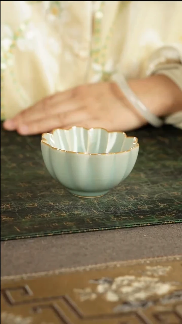 善窑厂汝窑天青花口杯