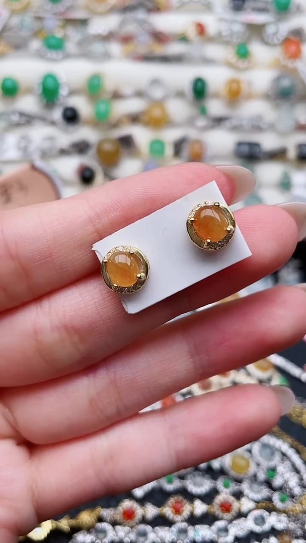 银S925镶嵌翡翠耳饰198