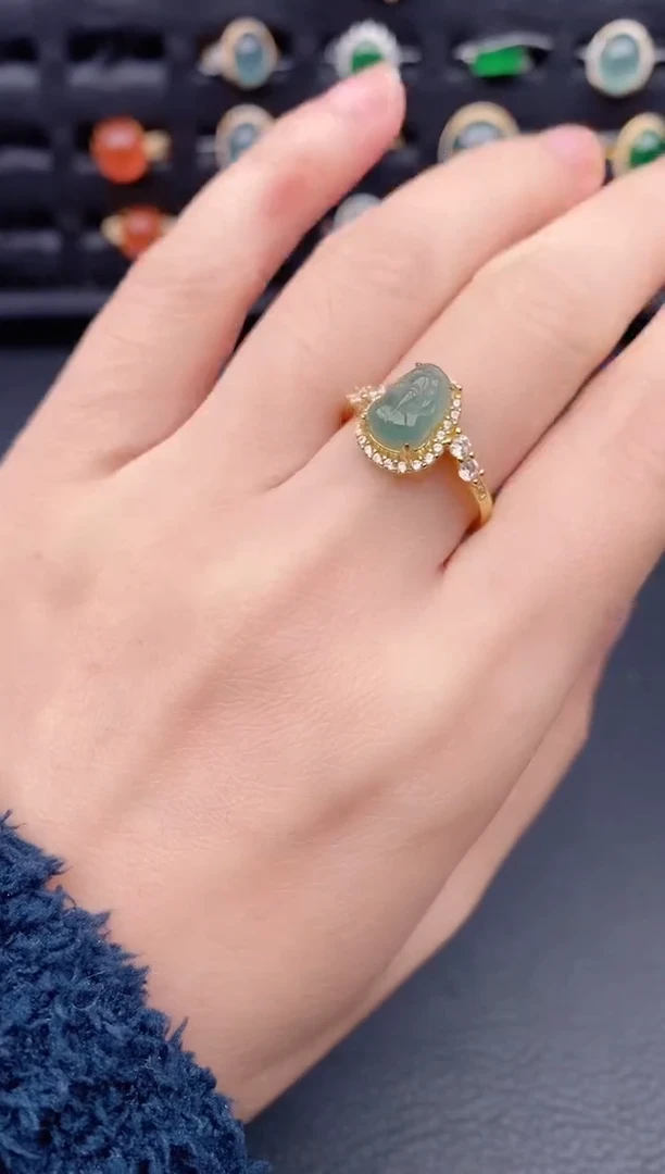 银S925镶嵌戒指翡翠天然a货翡翠380