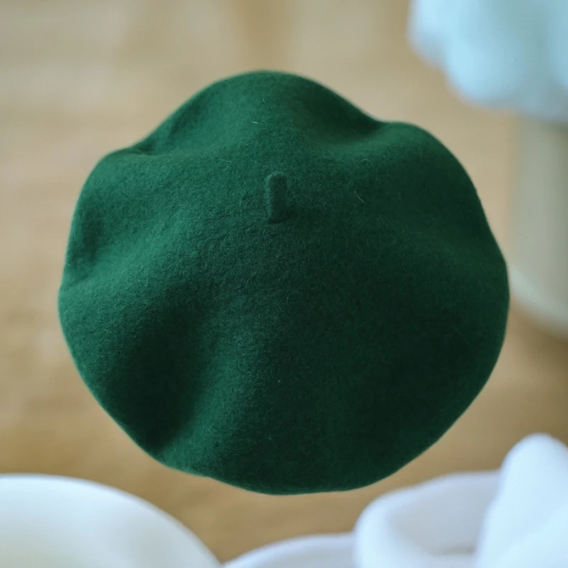 绿色贝雷帽奶绿薄荷绿莫兰迪绿抹茶多巴胺墨绿复古文艺百搭蓓蕾帽