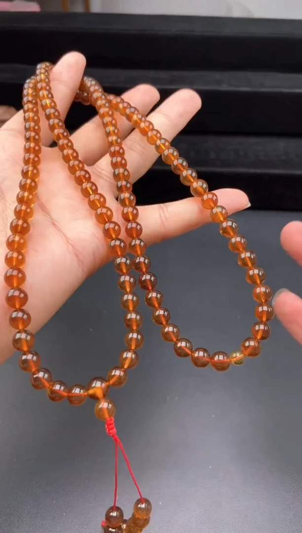手链琥珀未镶嵌金棕红108项链