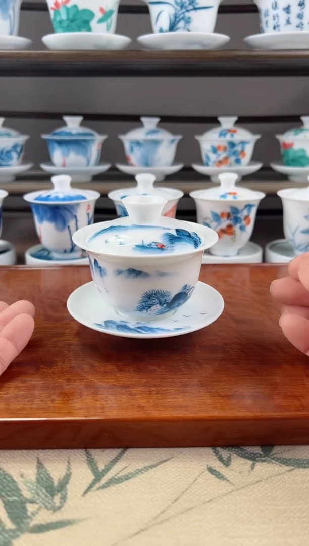 微瑕千里江山130ml三才盖碗