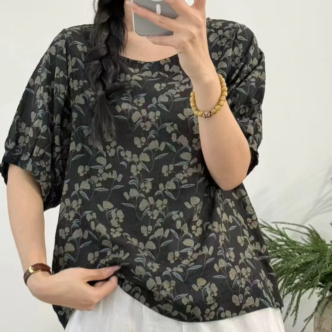 10403新款夏季优雅减龄宽松碎花小碎花T恤QZ