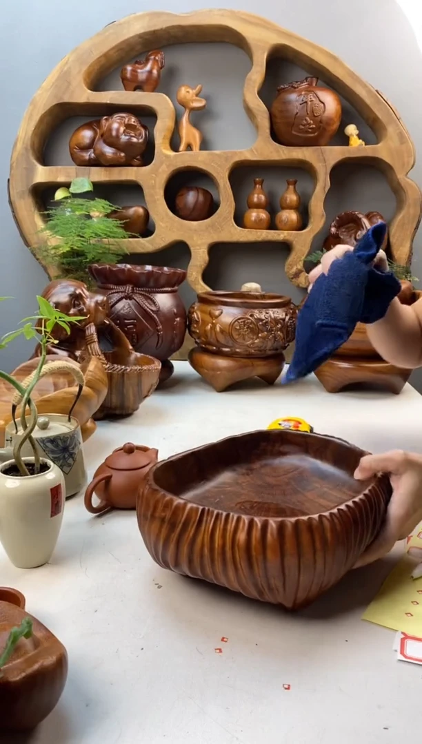香樟木A21竖条纹果盆/尺寸