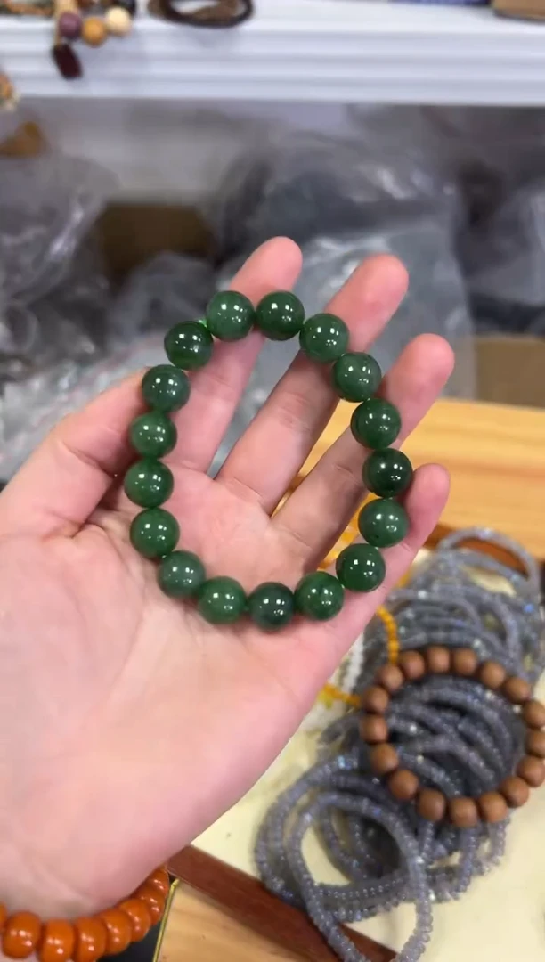 【闪购商品】和田玉手链未镶嵌猕猴桃碧玉圆珠手串12M[0390]