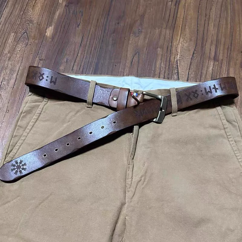 FDMTD 印第安复古双R厚实大气头层牛皮腰带针扣黄铜带扣男皮带