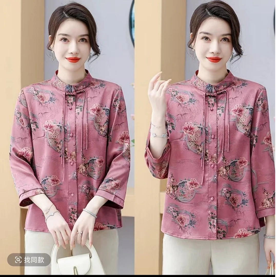 272-薄款夏装四季通用衬衫女装夏季印染提花外套中年宽松型妈妈装