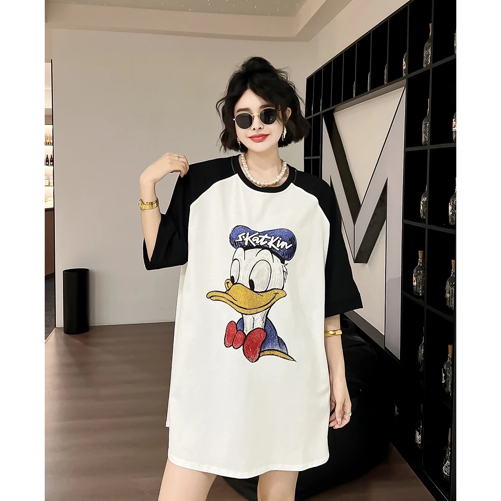 8352大码女装2025夏新款韩版宽松胖m设计感短袖t恤中长款半袖上衣